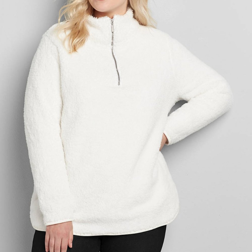 LANE BRYANT LIVI SOFT SHERPA FLEECE HALF-ZIP PULLOVER